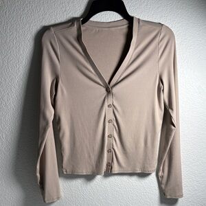 Vuori Taupe Buttoned Crop Top